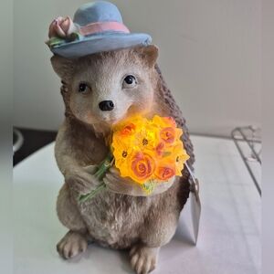 Hedgehog Figurine with Flowers. Flowers Light Up.